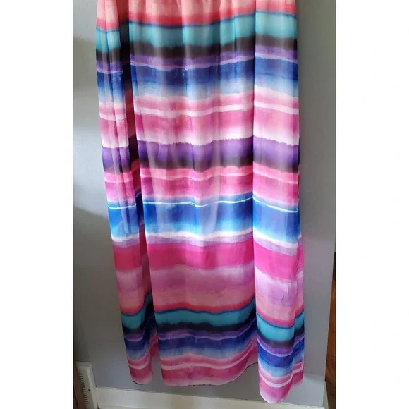 Lane Bryant Size 18/20 Watercolor Chiffon Strappy Striped Colorful Maxi Dress - Picture 3 of 14